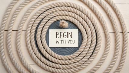 Fototapeta premium Coiled Rope with Card Encouraging the Beginning of You