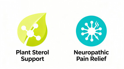 Green leaf molecules and neuropathic elements represent the concept of plant sterols support and neuropathic pain relief, suitable for natural nutrition or chronic disease management promotional mater