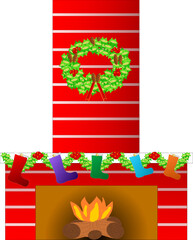 Christmas Fireplace Vector Illustration