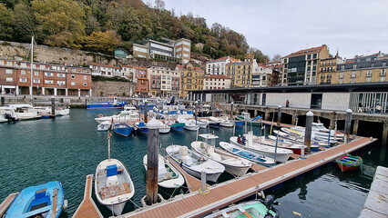 Naklejka premium port, boats, fishing boats, San Sebastian, moored boats