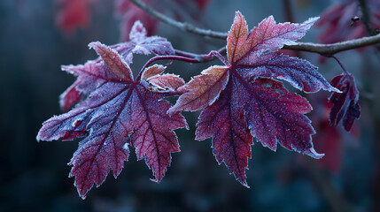 The captivating spectacle of leaves transforming in a frosty winter dusk