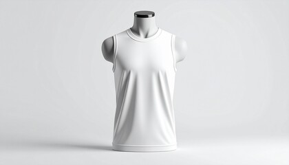 Showcase your designs with this blank white tank top on a mannequin, perfect for fashion mockups and apparel promotion with a clean and modern aesthetic