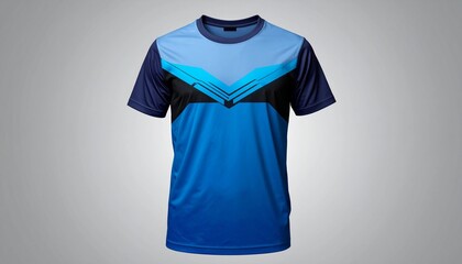 Stylish blue athletic t-shirt design for sports or casual wear, showcasing modern geometric patterns perfect for branding and apparel mockups