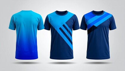Stylish blue athletic shirts for team sports and training apparel, a modern design for active lifestyles and branding mockups with dynamic patterns
