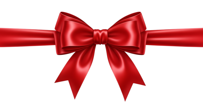 Elegant red satin ribbon bow isolated on transparent background