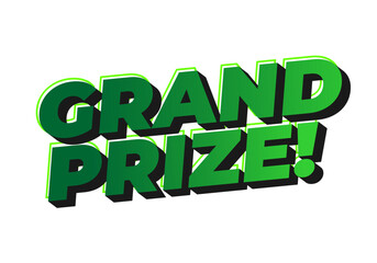 Bold text graphic featuring the words Grand Prize! in green with 3D effect.