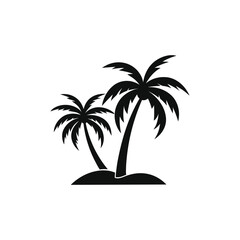 Two black Coconut trees on a small island isolated on white background