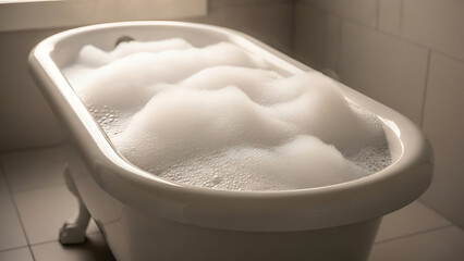 Luxurious bubble bath in a vintage clawfoot tub for relaxation and wellness at home spa