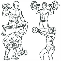 Strength Training Workouts Line Art Set