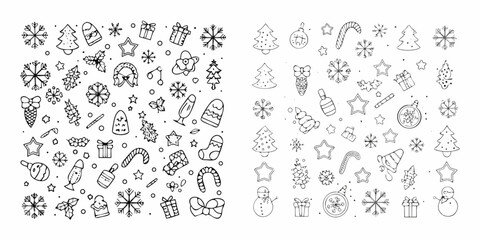 Hand drawn christmas and new year doodle elements collection set
