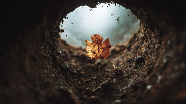 The circle of life illustrated by a leaf decaying back into the earth (2)
