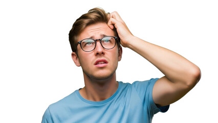 Man scratching head, looking confused and thinking