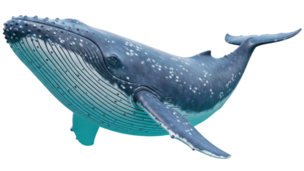 Majestic blue whale swimming in dark deep ocean