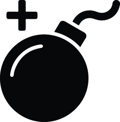 Black bomb icon with fuse and plus symbol explosion 3