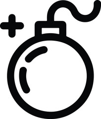 Black Bomb Icon with Fuse and Plus Symbol explosion
