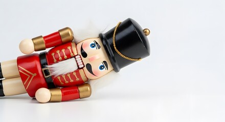 Traditional wooden nutcracker figure evokes festive cheer and holiday magic for seasonal promotions, winter events, and Christmas decorations, spreading joy and warmth