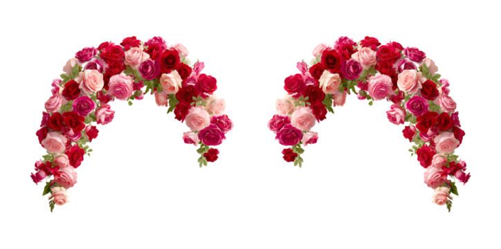 Elegant Red and Pink Rose Arch isolated on a transparent background