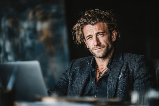 professional male entrepreneur discussing work online. Generative AI