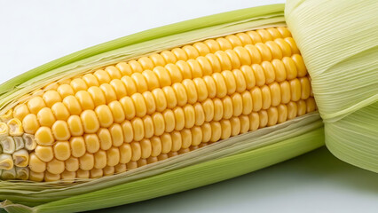 Fresh Yellow Corn on the Cob with Green Husk Ready to Eat or Cook