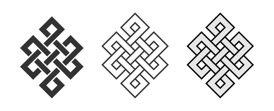 Srivatsa, Samsara and Shunyata Symbol. Intercultural Eternal Knot Design. Spiritual, Buddhist, Hindu, meditation concepts. Represents the endless cycle of life, interconnection, and eternal wisdom. 