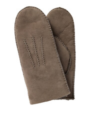 Pair of vintage brown leather work gloves isolated on transparent background