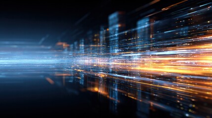 Digital Cityscape of Future: A dynamic representation of a futuristic cityscape, its lines of data and information glow with vibrant energy.