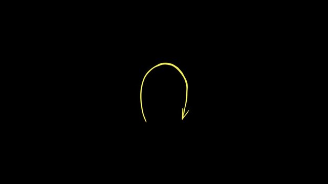 Animated yellow arrow looping back down on black background animation