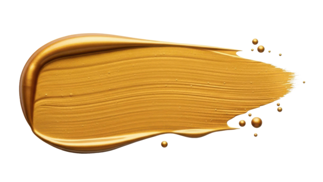 Golden paint stroke with shimmering pearls on black