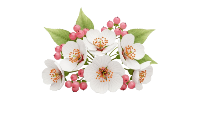 Delicate White Flowers With Pink Berries Arrangement - Powered by Adobe