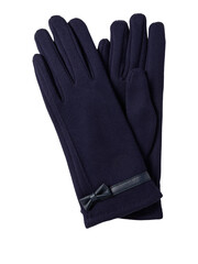Elegant dark navy blue textured gloves with a decorative bow detail isolated on transparent background