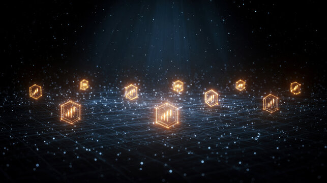 Cyberpunk glowing nodes connecting abstract data network