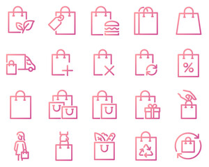 Simple Set of Shopping Bag Related Vector Line Icons. Contains such Icons as Groceries, Present, Food Delivery and more