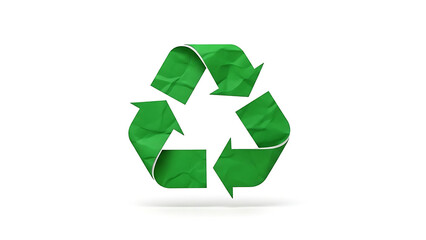 Obraz premium Recycling symbol in green with a crumpled paper texture, representing environmental sustainability and eco-friendly practices
