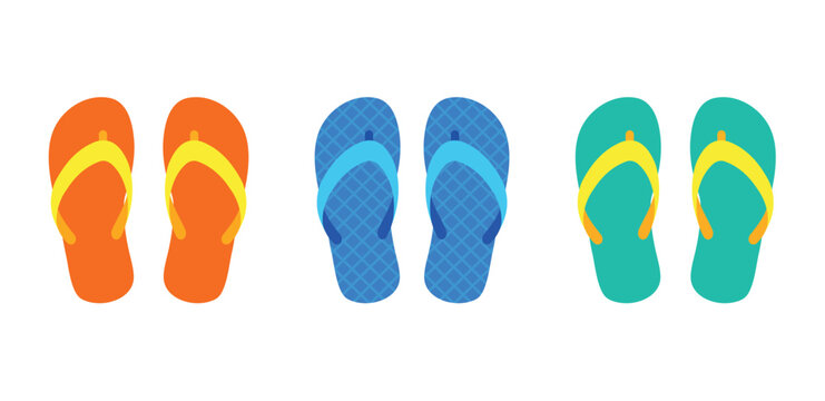 Three pairs of colorful flip flops