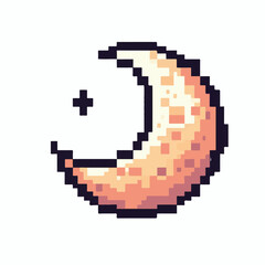 Obraz premium Whimsical pixel art crescent moon and star concept, evoking serene night skies and retro digital aesthetics for dreamy celestial designs and vintage gaming themes