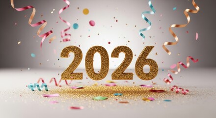 New Year Celebration with Confetti and Ribbons.