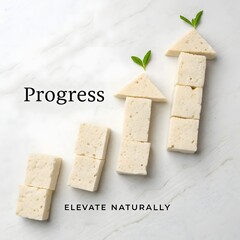 Tofu slices forming arrows representing progress in a healthy way