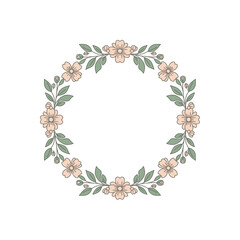 Floral Wreath with Delicate Flowers and Leaves.