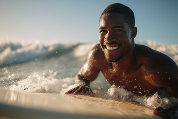 Handsome African man in the ocean 