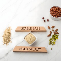 Grains and Nuts Creating a Balanced Composition on a White Tabletop
