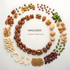 Overhead view of various mixed nuts forming a circular arrangement