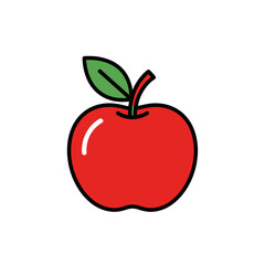 Red Apple with Green Leaf.