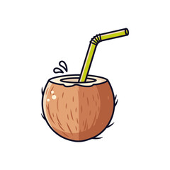 Refreshing Coconut Drink with Straw.