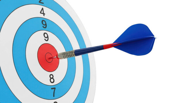 Dart hitting bulls-eye center of target