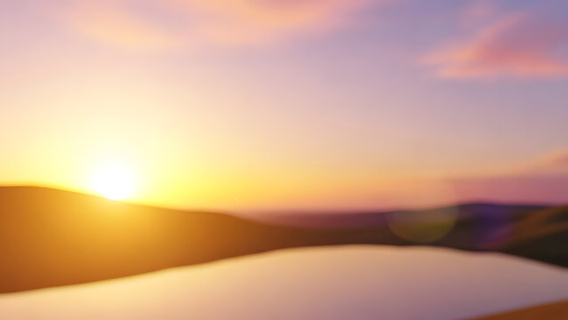A scenic view of a lake at sunset with pastel skies and blurred hills in the distance creating a peaceful scene - Powered by Adobe