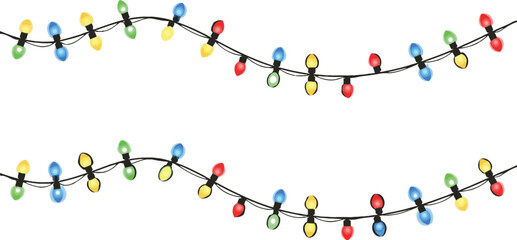 Colorful String Lights Garland Border Vector Decoration Isolated on Transparent Backdrop for Festive Season Celebrations and Brighten Holiday Cheer