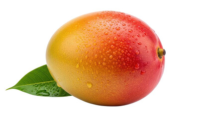 Ripe mango with water droplets on black background