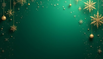 modern geometric Christmas background, polygonal shapes, metallic gold accents, emerald green gradient, abstract snowflake patterns, high-end luxury look, clean minimal composition, 8k
