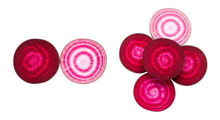 Sliced chioggia beets with concentric rings isolated on transparent background