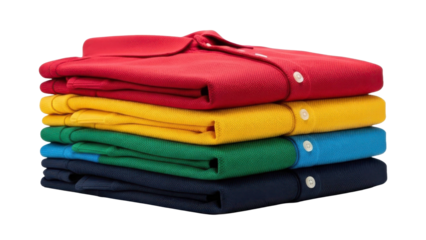 Stack of colorful polo shirts neatly folded